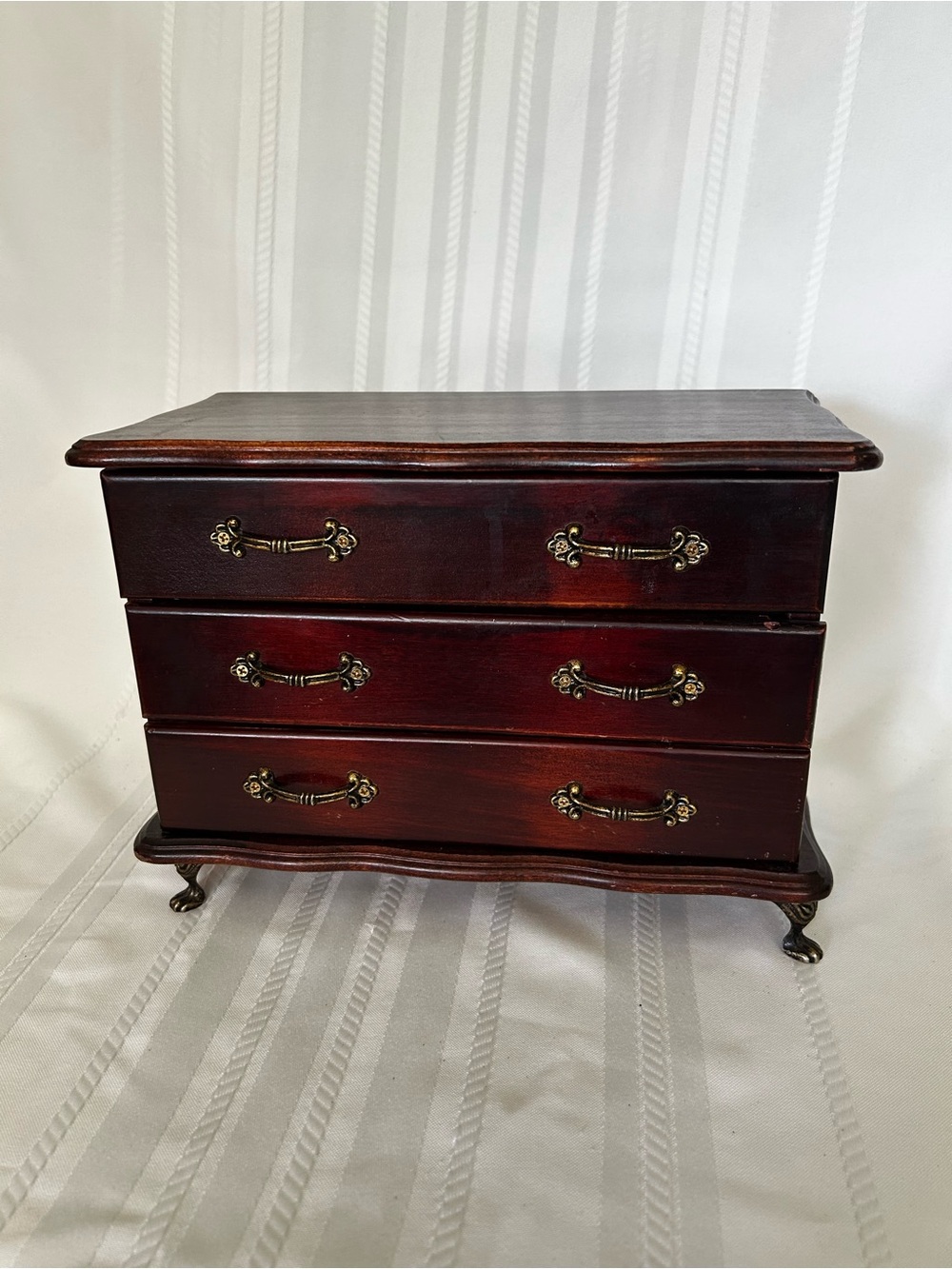 Vintage R.O.C. Jewelry Box Chest Brass Handles Clawfeet Rose Pink Velveteen